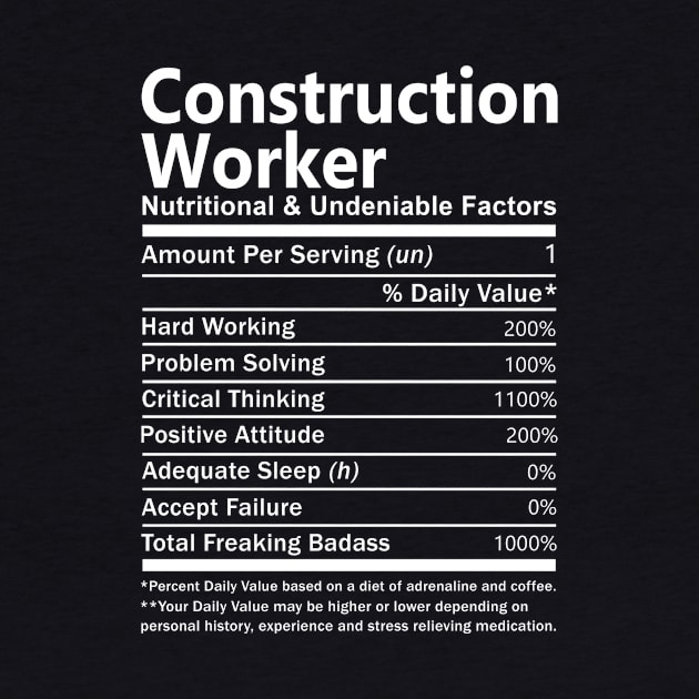 Construction Worker T Shirt - Nutritional and Undeniable Factors Gift Item Tee by Ryalgi